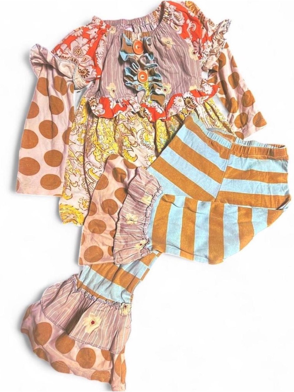 Gigglw Moon Boho Patchwork Top & Striped Pants Set - 4t